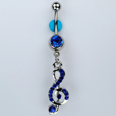 G-Clef Music Note Dangle Belly Button Navel Ring BLUE Piercing Jewelry (C12)