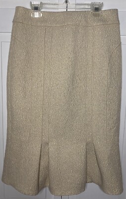 Magaschoni Women Skirt Sz 4 Ivory Gold Textured Ruffle Hem Career Midi NWT