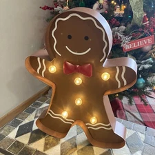 16" Metal Light-up Gingerbread Man Marquee Lights Christmas Tabletop Sign Figure