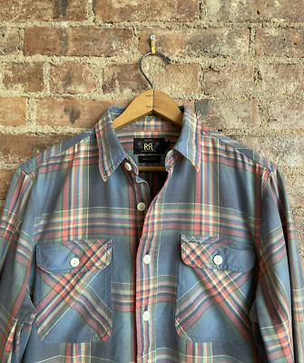 RRL Ralph Lauren Men's Plaid Work Shirt, Thick Cotton Twill, Sz
