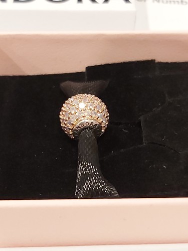 PANDORA *RETIRED SS & 14kt Gold ESSENCE LOVE w/Opalescent Pink Crystal 796064NOP - Picture 5 of 17