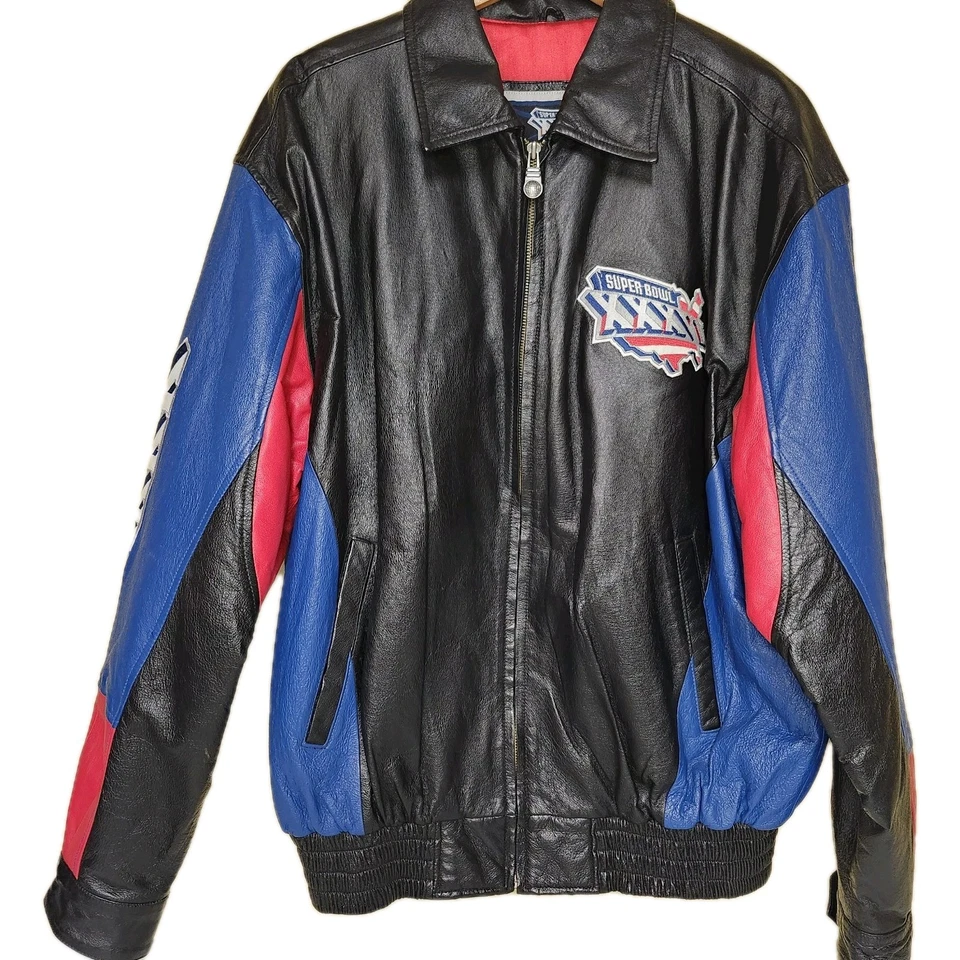 Chaqueta de fútbol americano de colección NFL 2002 SUPER BOWL XXXVI 100 % CUERO G-III  Foto 2 de 4