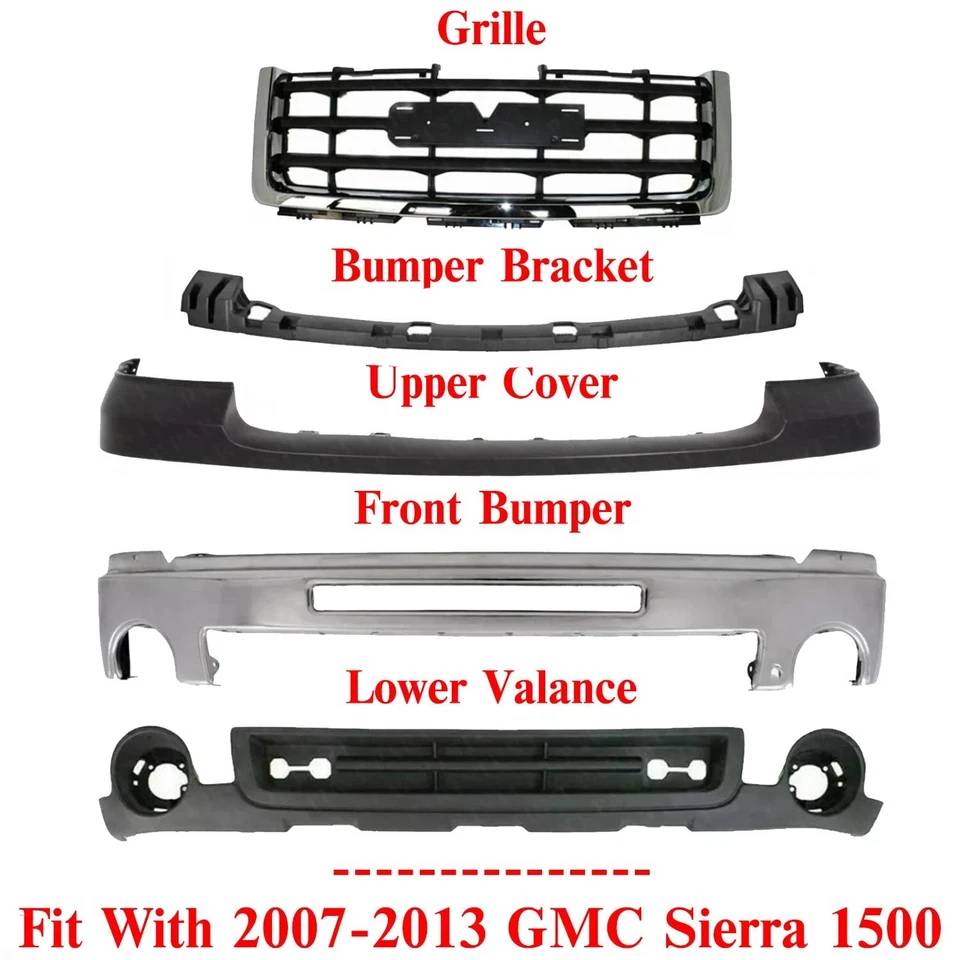 前保险杠镀铬 + 格栅 + 上 + Valance 适用于 2007 - 2013 年 GMC Sierra 1500 — 第 2/4 张图片