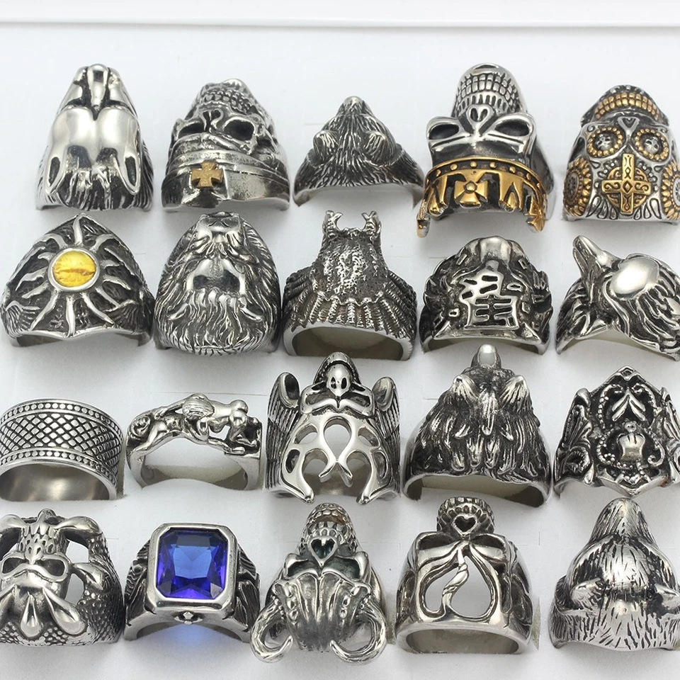 20pcs/Lot Stainless Steel Men Punk Biker Rings Wholesale Skull Jewelry Mix Gift - Image 4 of 4