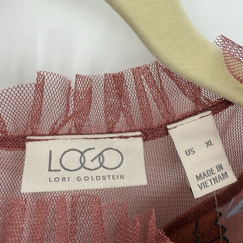 LOGO Lori Goldstein XL Blumen Bluse Netz Rüschen Ausschnitt Top Lagenlook Rouge Neu ohne Etikett - Bild 13 von 16