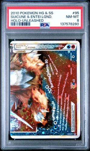 Pokemon Suicune & Entei Legend Bottom Holo Unleashed 95/123 PSA 8