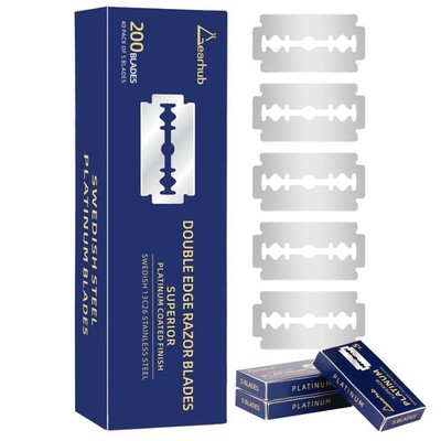 Premium 200 Count Double Edge Safety Razor Blades Refills Swedish 13C26 Stain...