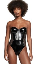 Victoria's Secret Lightly Lined  Lace Teddy Bodysuit Shinny Faux Leather S