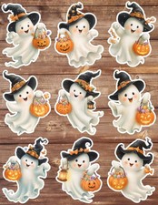 Trick or Treat Ghost Die Cut Vinyl Stickers Set Scrapbooking Laptop Water Bottle