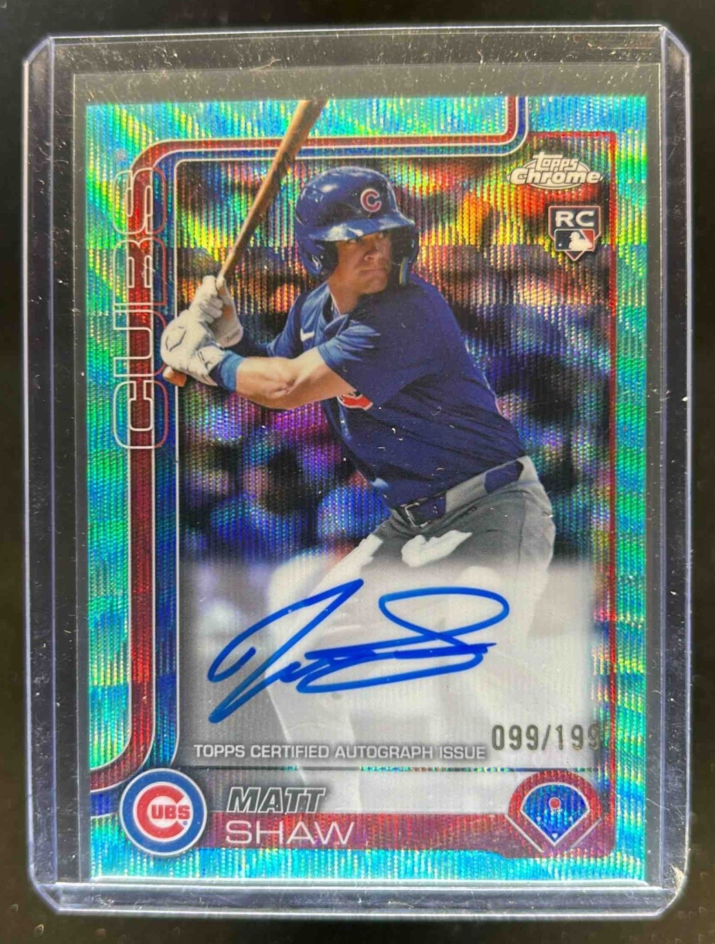 2025 Topps Chrome Matt Shaw Rookie Auto RC Aqua Wave Refractor #99/199 Cubs