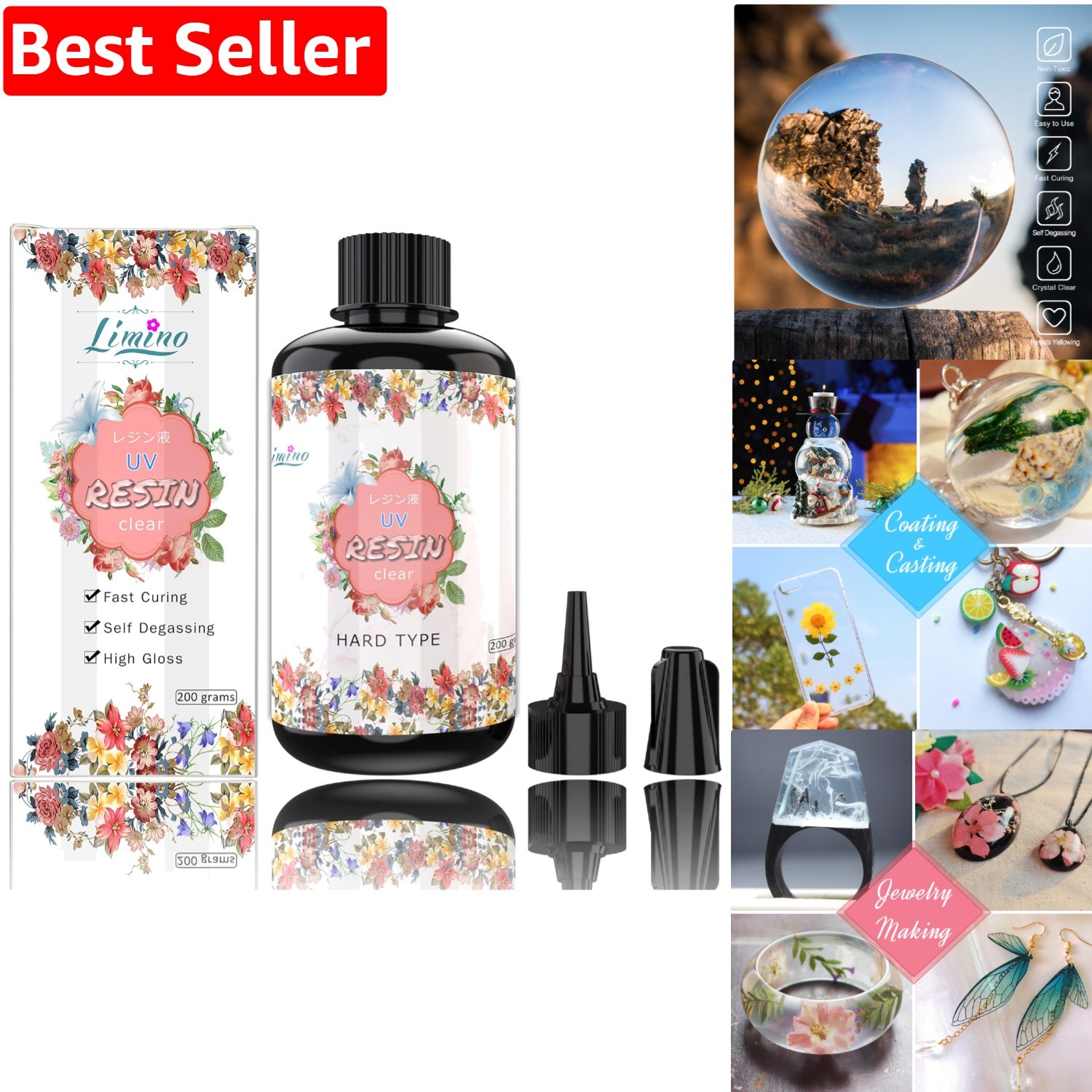 Non-Toxic 200g Fast-Curing UV Resin for DIY Crafts & Art