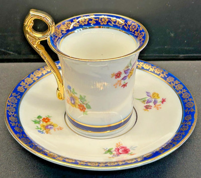   Vintage Martinroda Cobalt Gold Porcelain Espresso / Demitasse Cup Saucer