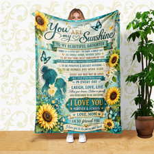 Mother Daughter Sunflowers Butterflies Coral Fleece Blanket