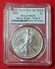 2021 $1 American Silver Eagle - Type 2 - PCGS MS70 First Day of Issue Flag Label