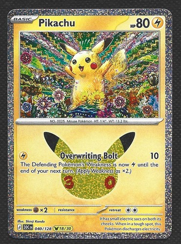 Pokemon 30th Celebration Pikachu 040/128 Holo Pikachu 18/30 Near Mint