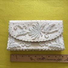Vintage White Beaded Handbag Clutch Purse