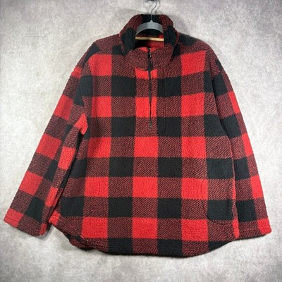 Koolaburra by UGG Pullover Women XL Red Buffalo Plaid Sherpa Quarter Zip Fleece