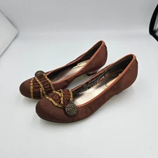 Poetic Licence Brown Dressy Heeled Pumps Beaded Decor Round Toe Elegant Euro 38
