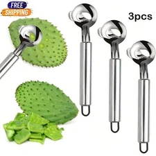 3 PCS Cactus Peeler Tool, Cactus Peeler Spoon, Long Handle Knife with Hole