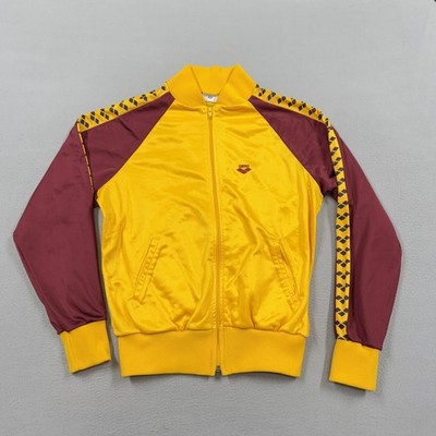 Vintage Arena Track Jacket Mens Medium Yellow Maroon Full Zip Colorblock 80s
