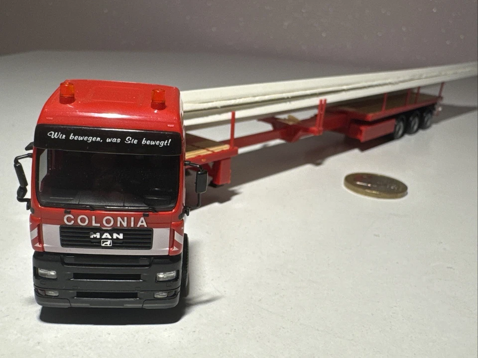 M731 Herpa MAN Noteboom Colonia Spezialfahrzeug Tieflader Schwerlast mit Ladung - Bild 2 von 4