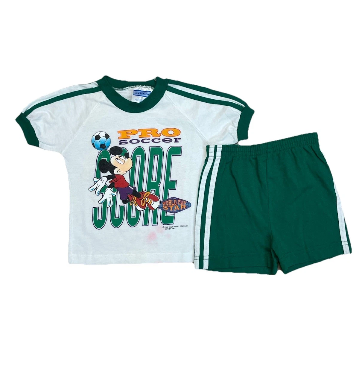 Vintage Mickey Mouse Soccer 2 Piece Set Toddler Size 4T Kids Made In USA