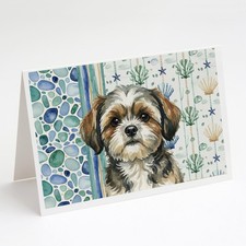 Caroline's Treasures Brindle Shih Tzu Coastal Sea Glass Greeting Cards Pack of 8
