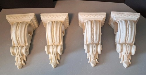 Set Of 4 Decorative Corbels Curtain Rod Holders Ivory Window Decor 
