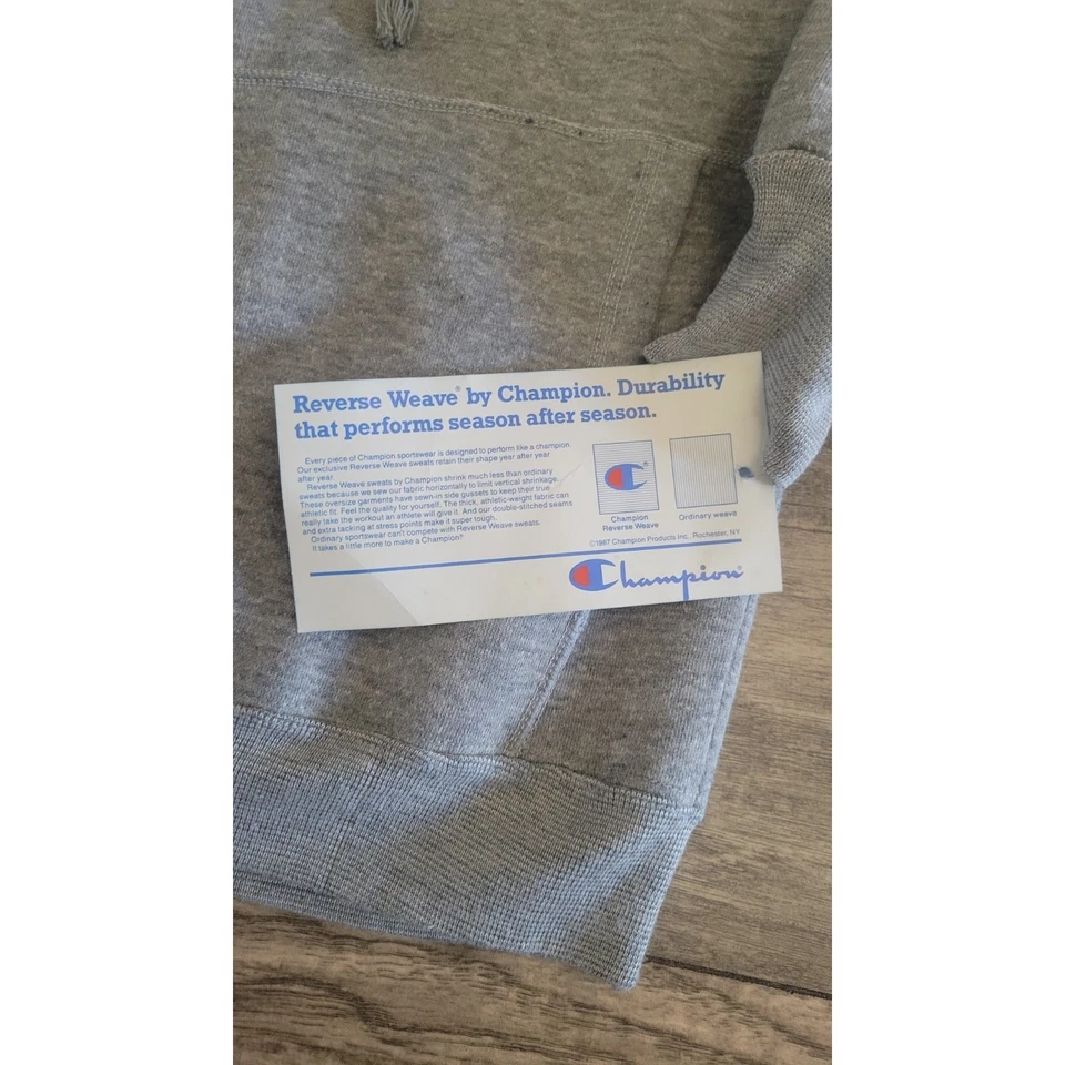 Sudadera con Capucha Juvenil Vintage Años 80 Champion Tejido Inverso Gris Talla 10-12 Nueva con Etiquetas Foto 4 de 4