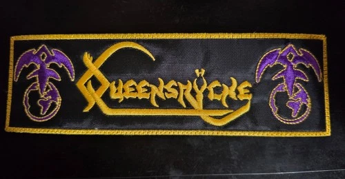 QUEENSRYCHE, SEW ON YELLOW BORDER EMBROIDERED STRIP PATCH