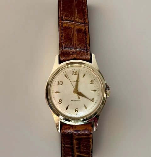 Vintage Timex Manual Wind Watch Waterproof Gold Tone USA Running