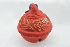 Japanese Clay Bell Ceramic Dorei Antique Vintage Red Handbell