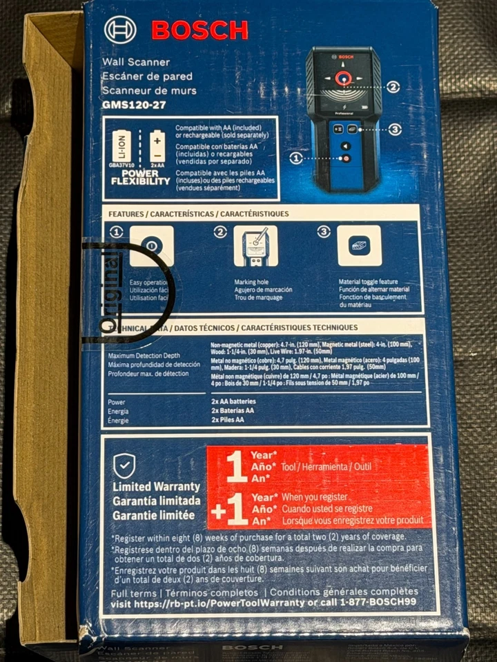 Bosch 4-in Scanner Depth Electric/Metal/Wood GMS120-27 w/ RECHARGE BA3.v1.0AhA - Image 4 of 4