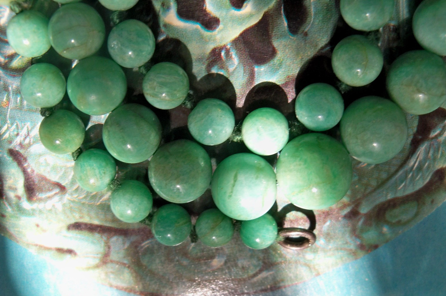 antique british birmingham silver mark blue green bead necklace art deco vintage