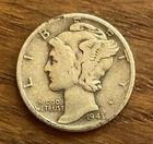 1943 Mercury Dime – 90% Silver – Philadelphia Mint – WWII Era Coin