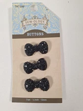 Sewology 1" Black Bow-Tie Sparkly Plastic Novelty Shank Buttons