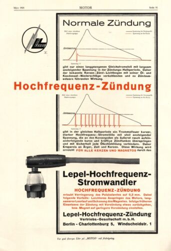 Hochfrequanz Zündung Lepel Berlin Charlottenburg XL Reklame 1925 v. Loewe LOE WE - Afbeelding 1 van 1