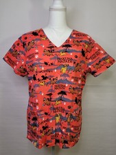 Disney Lion King Hakuna Matata Scrub Top Size Medium Coral Orange Pre-owned, VGC