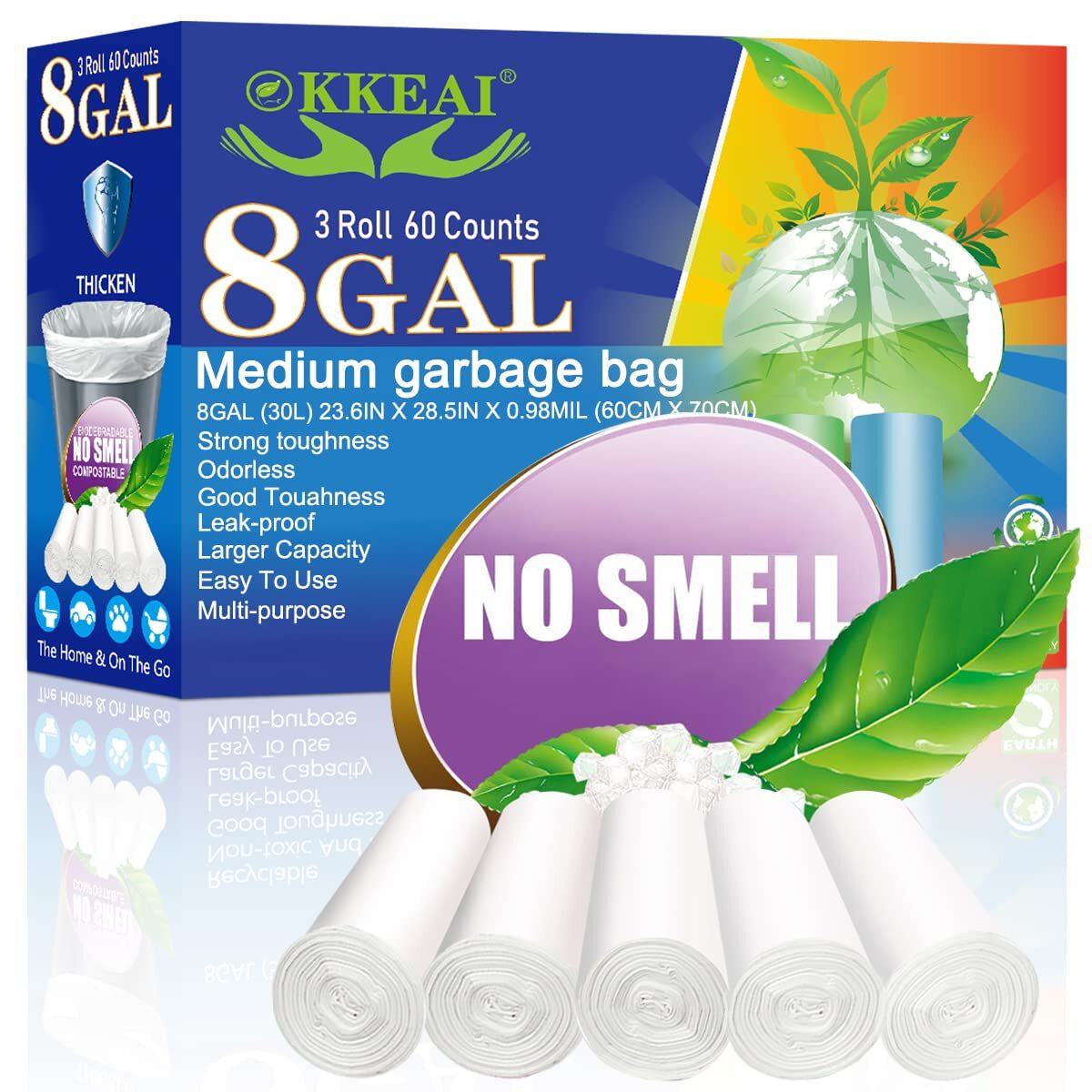 8 Gallon Trash Bags 30L Garbage Bags Medium White Kitchen Trash Bags Wastebas...