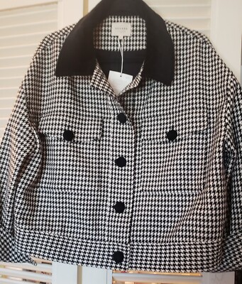 Sezane Erwann Jacket Black/White Gingham Size 42 Short Jacket NWT