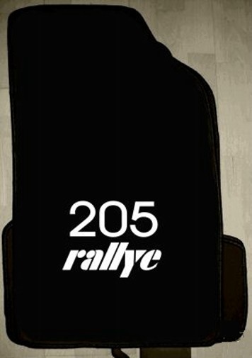 Tapis de sol moquette Peugeot 205 rallye avec finition noire et blanche