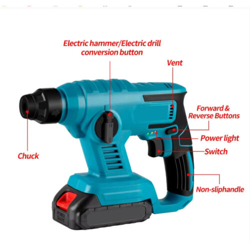 2 Batteries + Cordless Hammer Drill SDS Rotary Heavy Duty Electric Impact Hammer - Picture 4 of 14