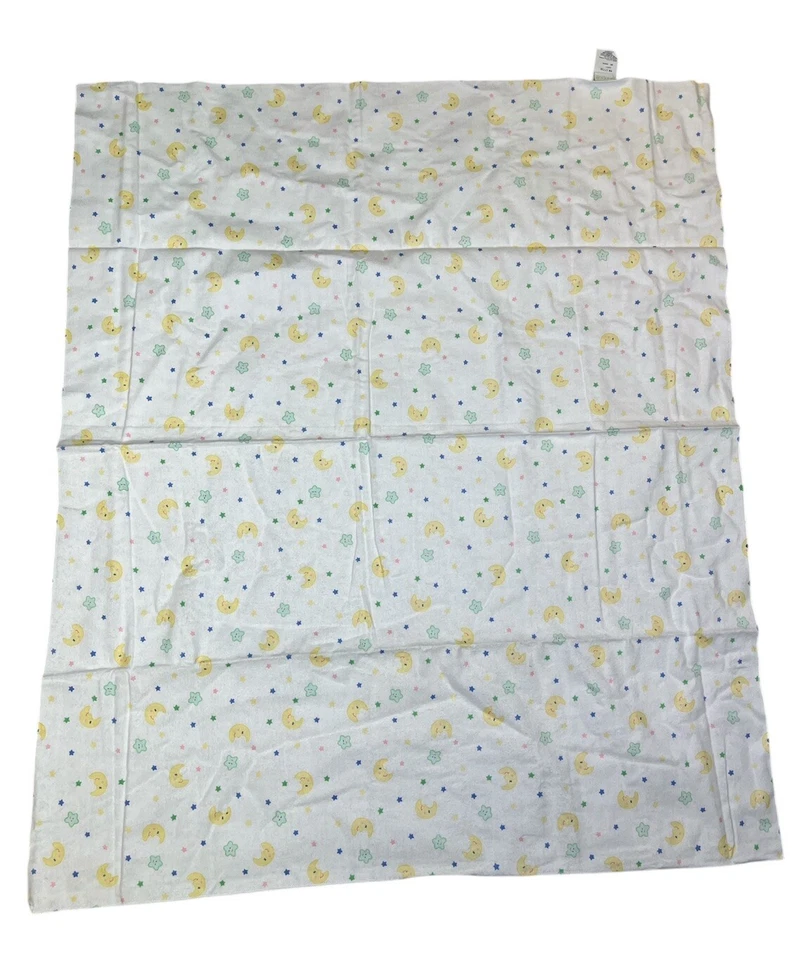 Manta Receptora Bebé Circo Vintage Luna Estrellas Caras Franela 38"x33" Algodón EE. UU. Foto 2 de 4