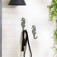 Stylish Seahorse Wall Hook Set Of 2 Cast Iron Home Organization Collection