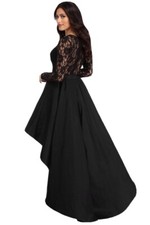 High Low Satin Prom Cocktail Party Dress Long Sleeve Lace