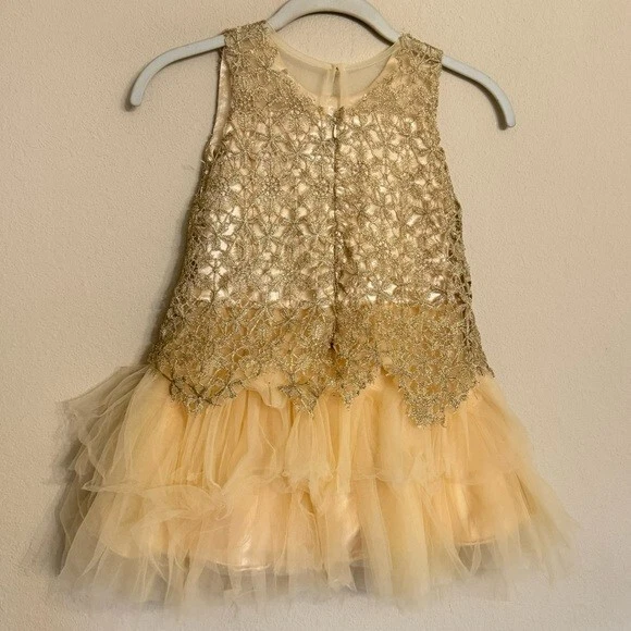 Vestido Trish Scully Niñas 5 Encaje Ribete Tul Dorado Capas Volantes Tul Falda Retr Foto 2 de 4
