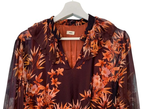 Warm NY Dress Size 1 Small Silk Floral Long Sleeve Midi Modest Ruffle Collar NWT - Picture 5 of 7