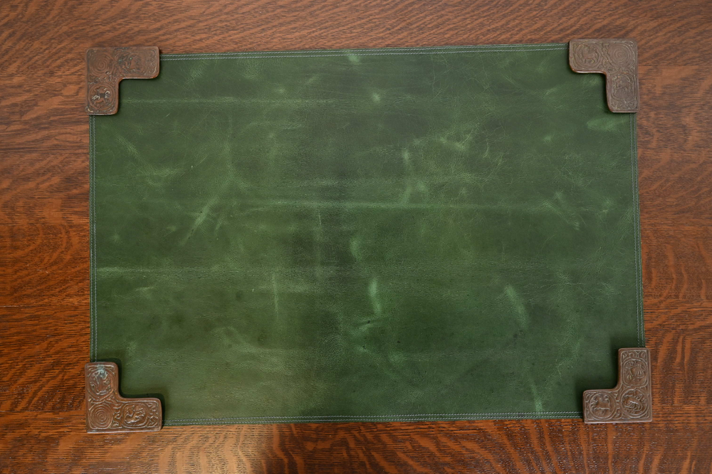 Tiffany Studios New York Zodiac Bronze Blotter Corners With Leather Desk Blotter