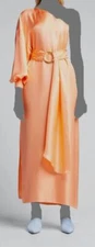 $910 Nackiye Women's Orange Patmos Belted One-Shoulder Silk Kaftan Dress Size 36