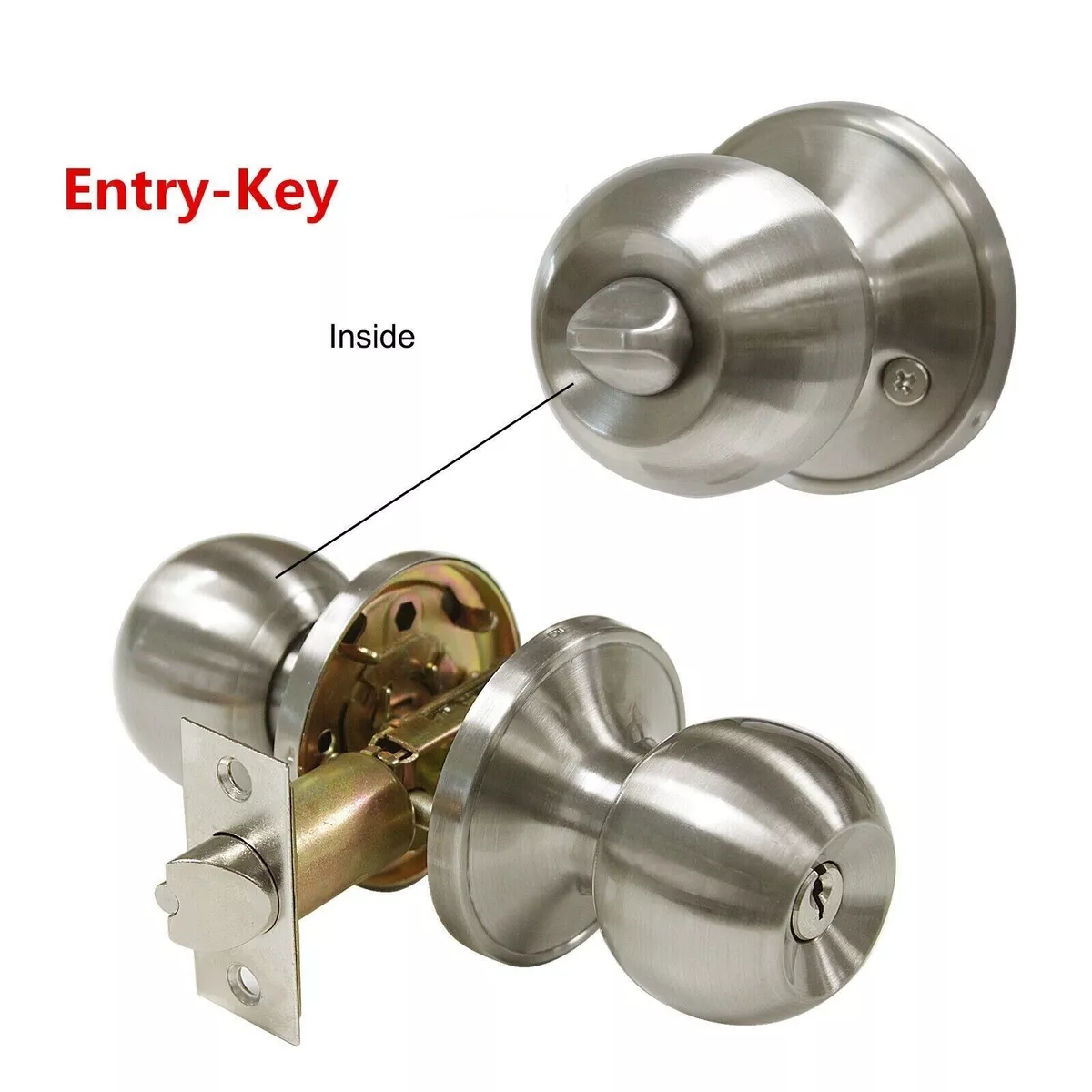 Stainless Steel Round Door Knobs Handle Entrance Passage Lock W/ Key Set  SILVER